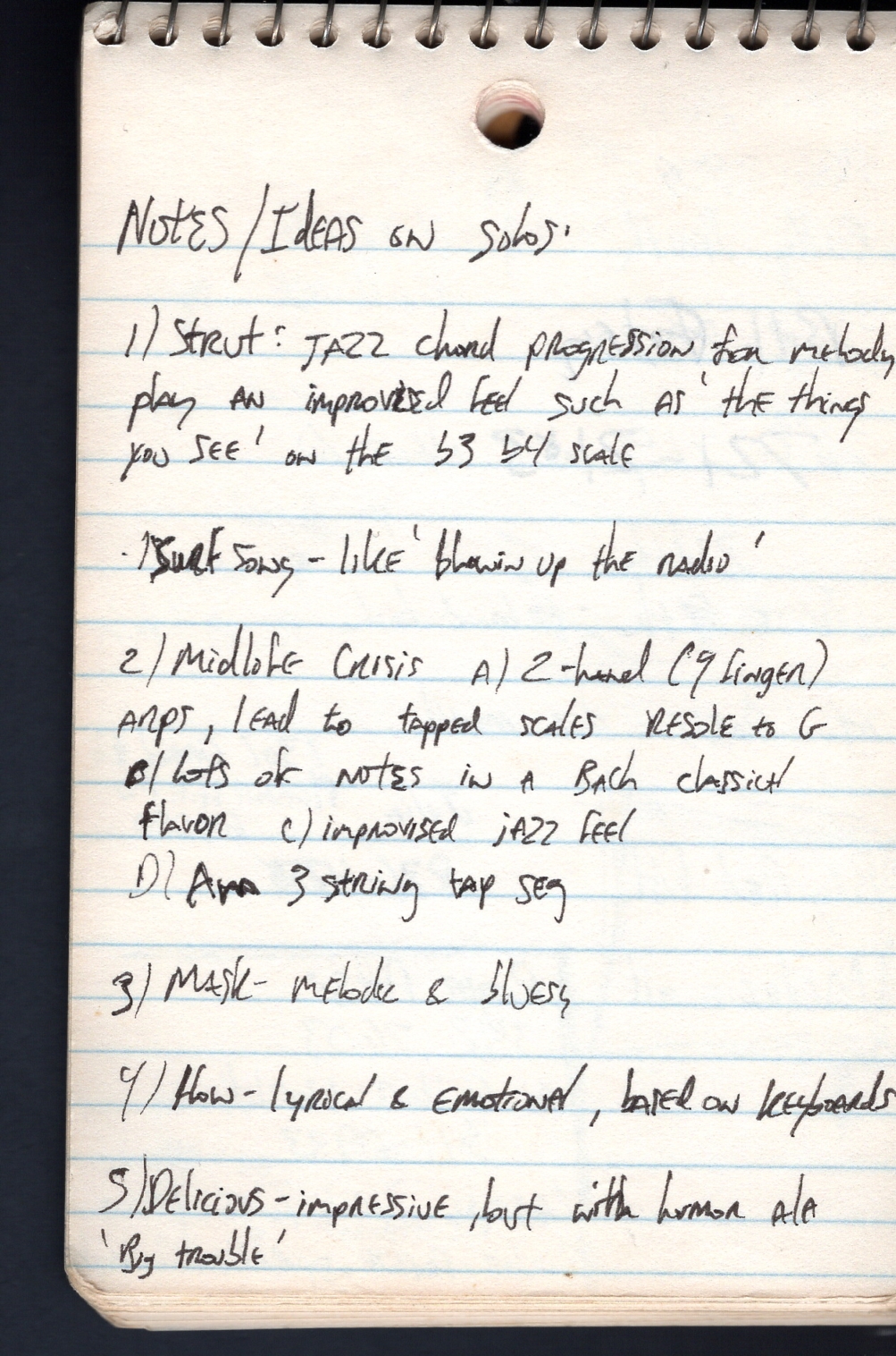 Scanned cassette archive image: 1989 Ad Astra Songs Notes